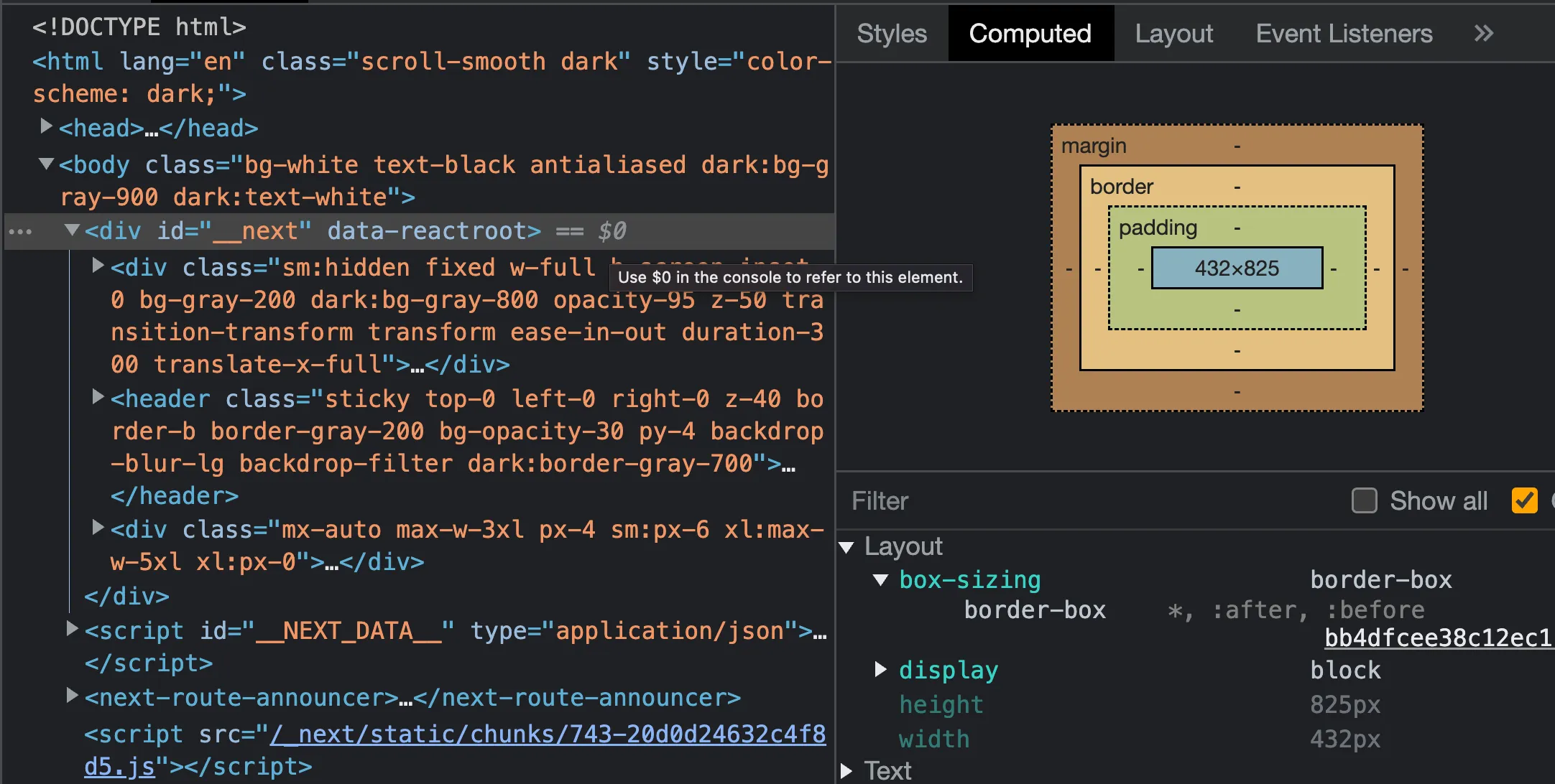 Inspect element height